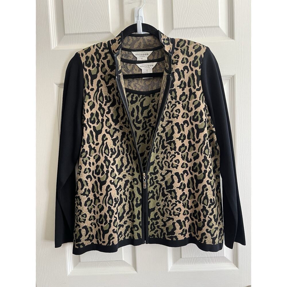 MISOOK 2 Pcs Leopard Print Zip Cardigan Jacket Sleeveless Shell Top Small Petite